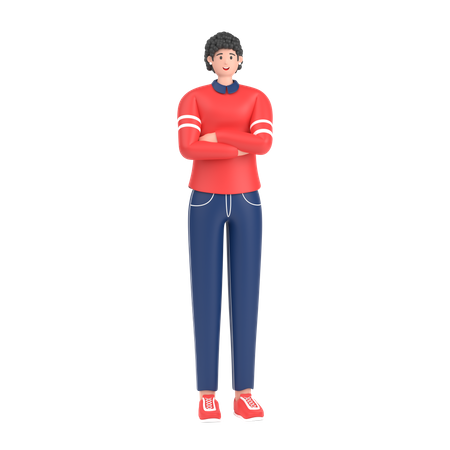 Happy Girl with folded arm hand  3D Icon