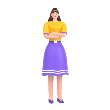 Happy Girl with folded arm hand  3D Icon