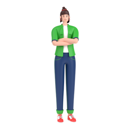 Happy Girl with folded arm hand  3D Icon