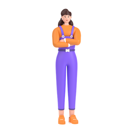 Happy Girl with folded arm hand  3D Icon