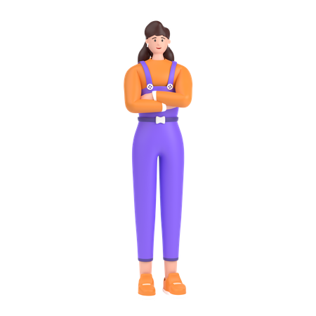 Happy Girl with folded arm hand  3D Illustration