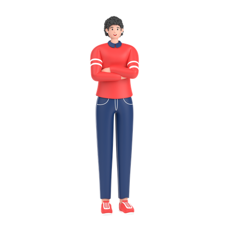 Happy Girl with folded arm hand  3D Illustration