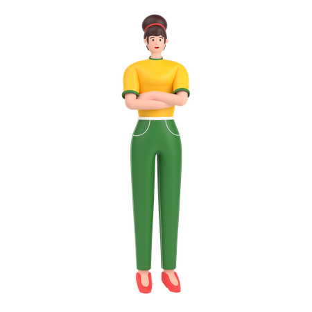 Happy Girl with folded arm hand  3D Illustration