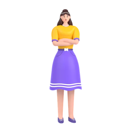 Happy Girl with folded arm hand  3D Illustration