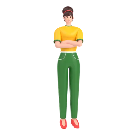 Happy Girl with folded arm hand  3D Illustration