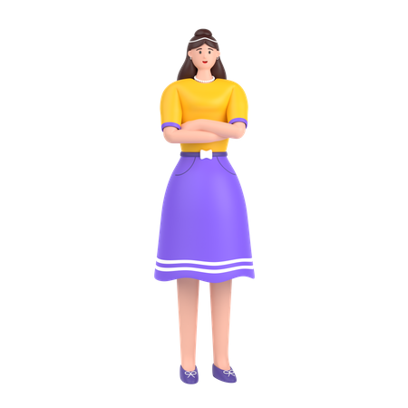 Happy Girl with folded arm hand 3D Illustration
