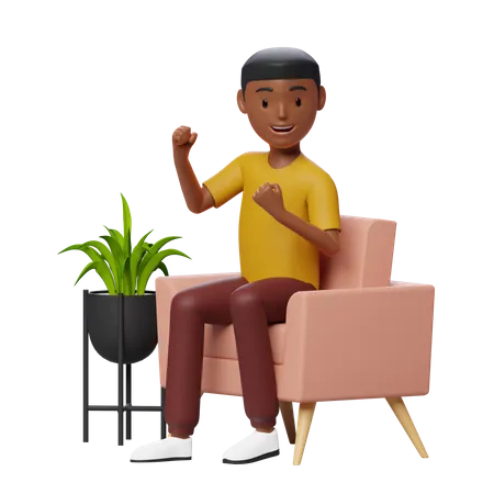 Happy Guy sitting 3D Illustration