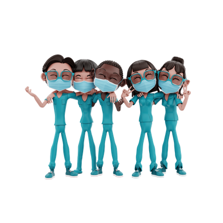 Happy health workers  3D Illustration