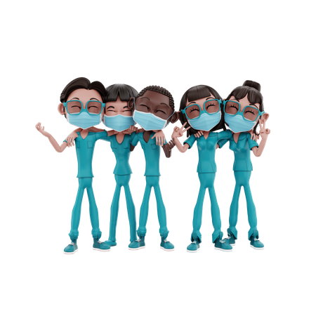 Happy health workers 3D Illustration