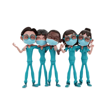 Happy health workers  3D Illustration