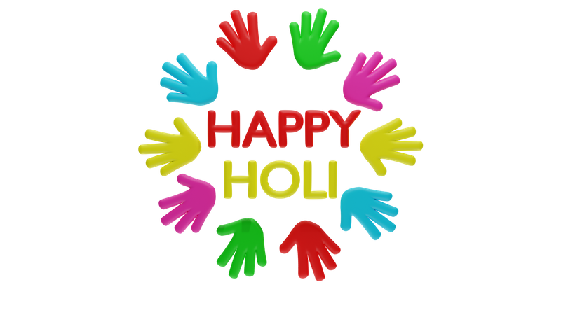 Happy Holi mit bunten Händen  3D Icon