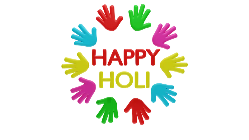 Happy holi with colorful hand  3D Icon