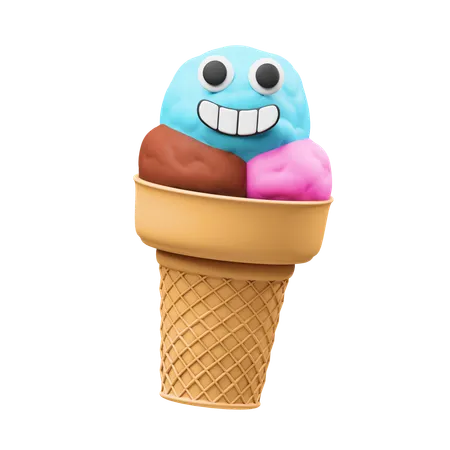 Happy Ice Cream Cone  3D Icon