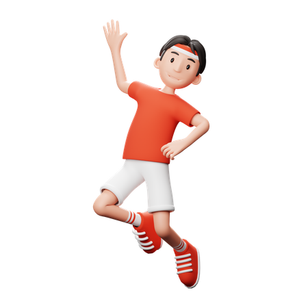 Happy Indonesian man jumping  3D Illustration