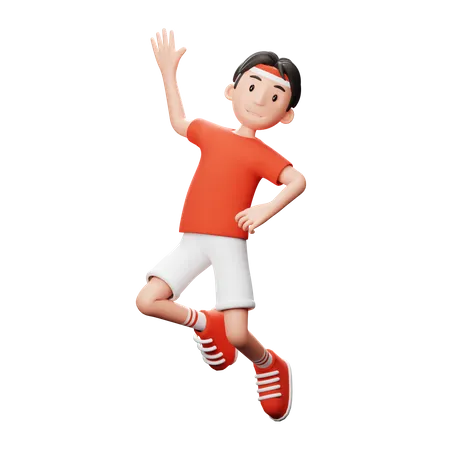 Happy Indonesian man jumping  3D Illustration