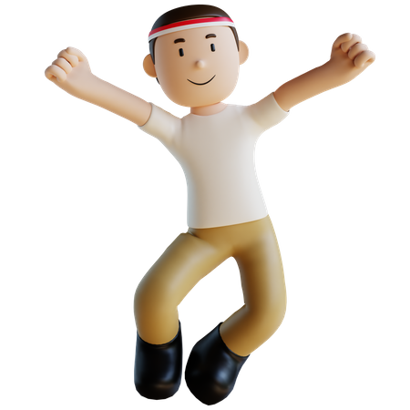 Happy Indonesian man jumping in air 3D Illustration