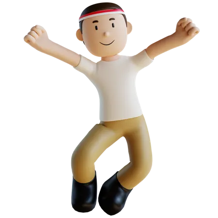 Happy Indonesian man jumping in air  3D Illustration