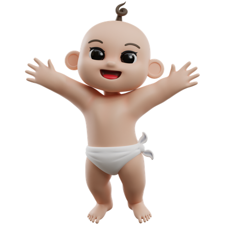 Happy Jumping Baby  3D Illustration