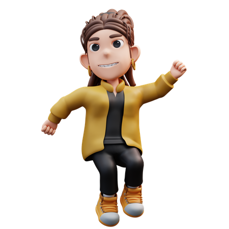 Happy Jumping Stylist Girl  3D Icon