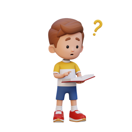Happy Kid Getting Confused When Reading Book  3D Icon
