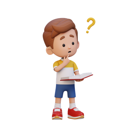 Happy Kid Getting Confused When Reading Book  3D Icon