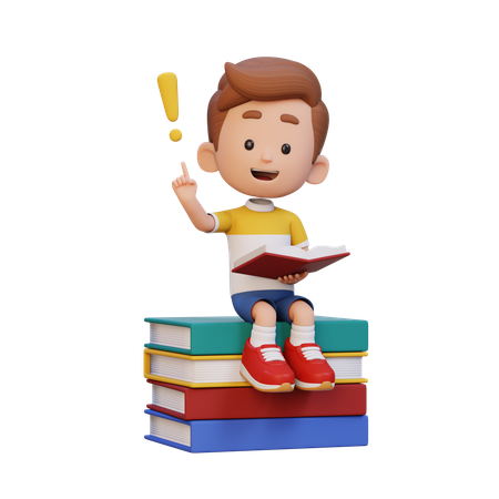 Happy Kid Getting Idea When Reading Book  3D Icon