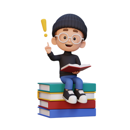 Happy Kid Getting Idea When Reading Book  3D Icon