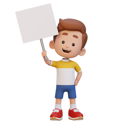 Happy Kid Holding Blank Placard  3D Icon
