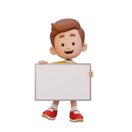 Happy Kid Holding Blank Placard  3D Icon