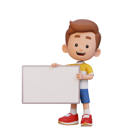Happy Kid Holding Blank Placard  3D Icon