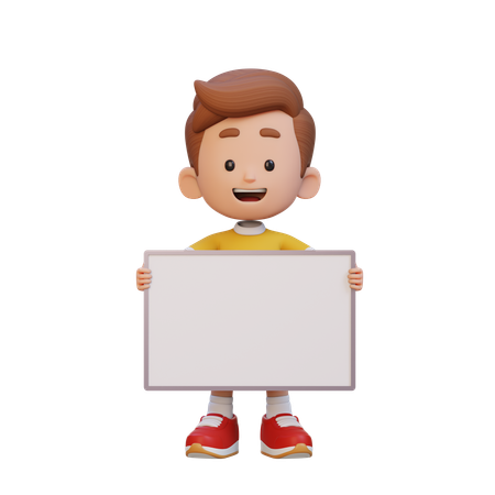 Happy Kid Holding Blank Placard  3D Icon