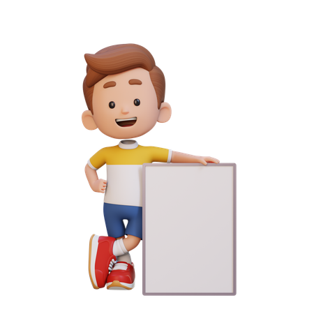 Happy Kid Holding Blank Placard  3D Icon