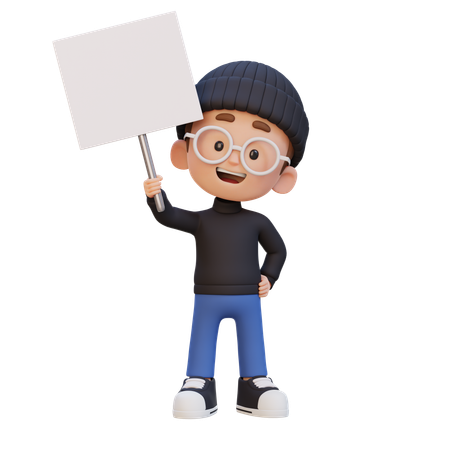 Happy Kid Holding Blank Placard  3D Icon