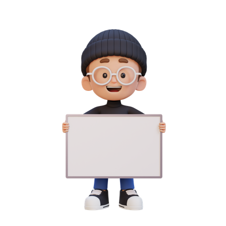Happy Kid Holding Blank Placard  3D Icon