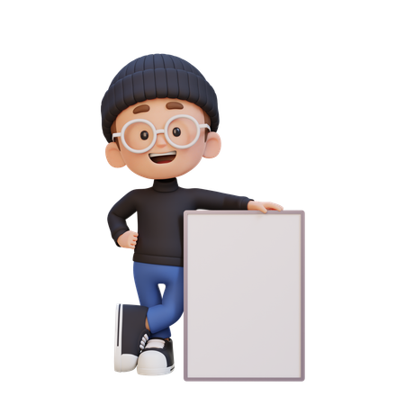 Happy Kid Holding Blank Placard  3D Icon