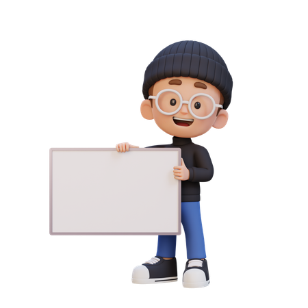 Happy Kid Holding Blank Placard  3D Icon