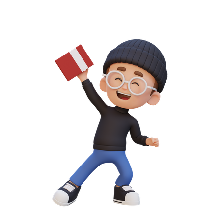 Happy Kid Holding Book  3D Icon