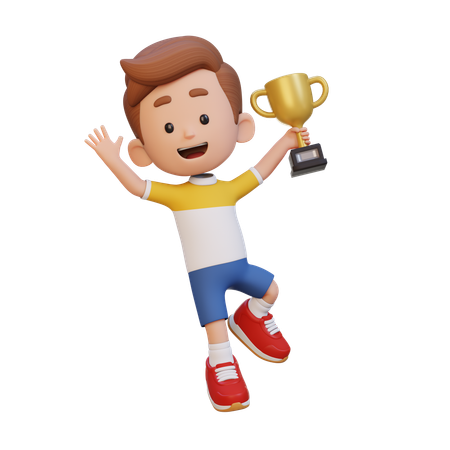 Happy Kid Holding Trophy  3D Icon