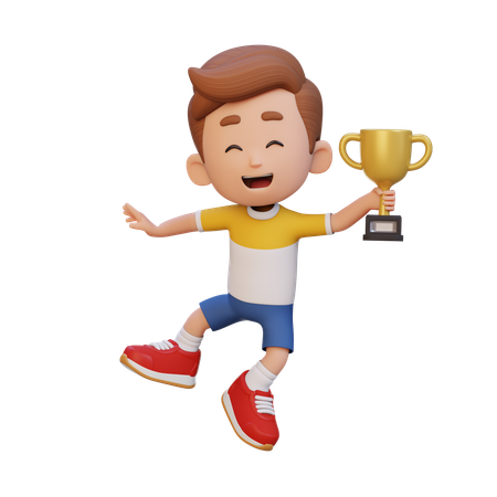 Happy Kid Holding Trophy  3D Icon