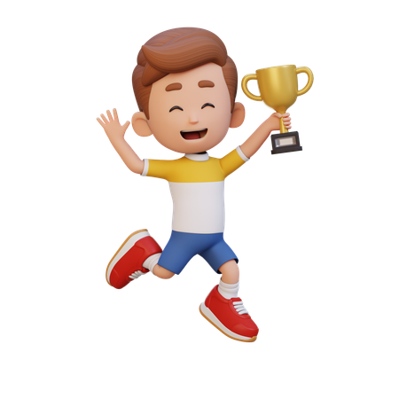 Happy Kid Holding Trophy  3D Icon