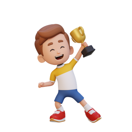 Happy Kid Holding Trophy  3D Icon