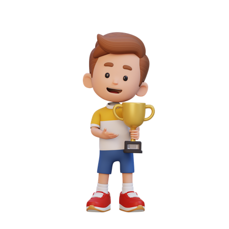 Happy Kid Holding Trophy  3D Icon