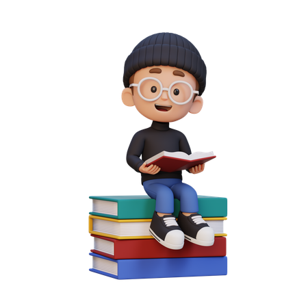 Happy Kid Reading Book  3D Icon
