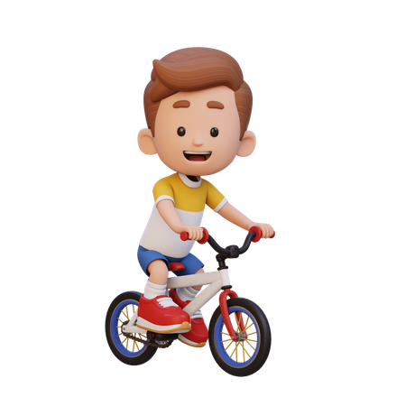 Happy Kid Riding Bike While Go To School  3D Illustration