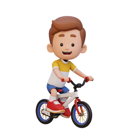 Happy Kid Riding Bike While Go To School  3D Illustration