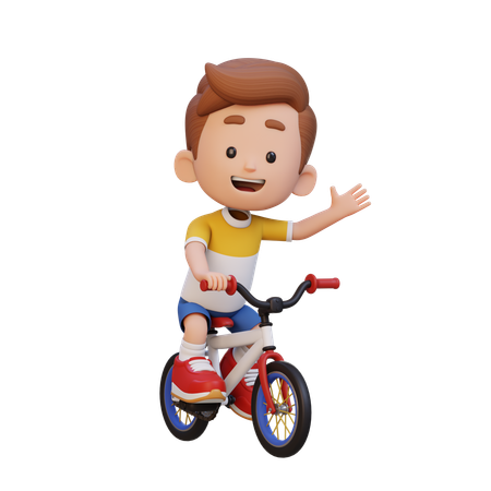 Happy Kid Riding Bike While Go To School  3D Illustration