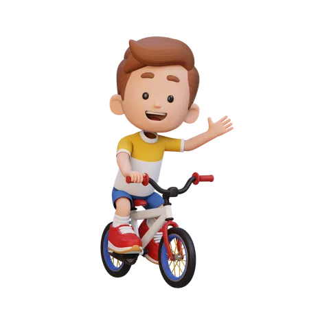 Happy Kid Riding Bike While Go To School  3D Illustration