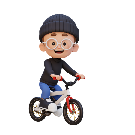 Happy Kid Riding Bike While Go To School  3D Illustration