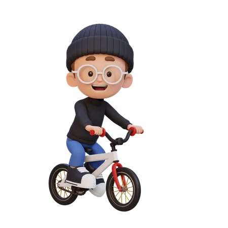 Happy Kid Riding Bike While Go To School  3D Illustration
