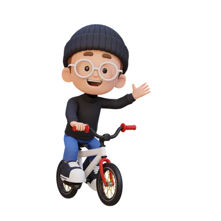 Happy Kid Riding Bike While Go To School  3D Illustration